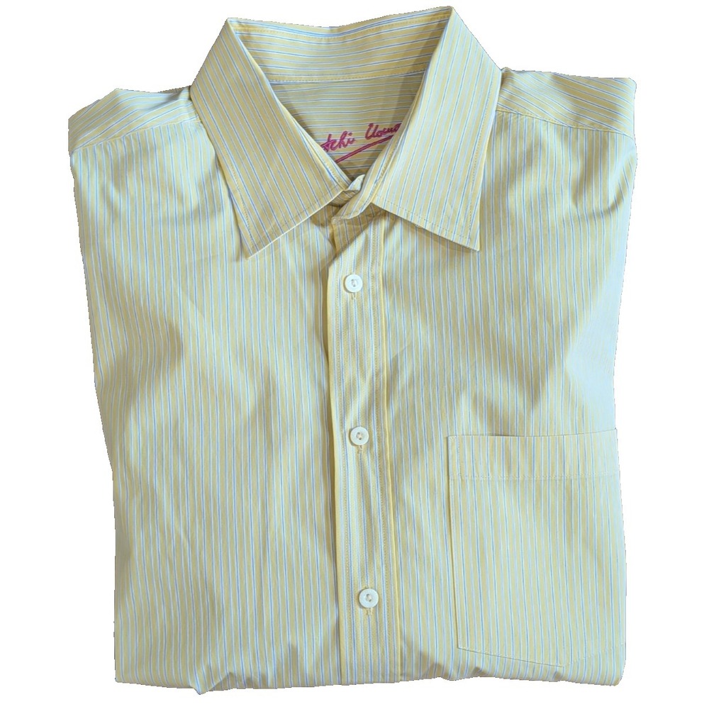 Bugatchi Uomo Button Up Dress Shirt Men's XL Yellow w/ Blue Stripes Long Sleeve